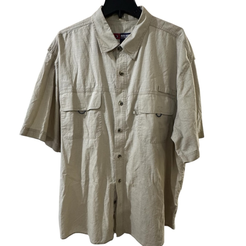 Reel Legends Performance Clothing Light Tan Utility Fishing Shirt Sz XXL‎ EUC